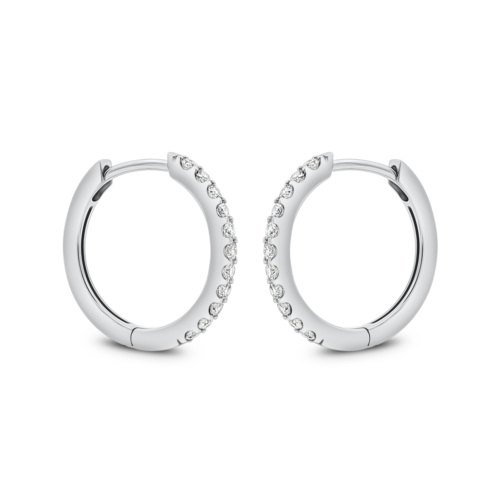 14K White Gold Natural Diamond Hoop Earrings – 16 × 1.5mm, 0.32ctw, 2.2g