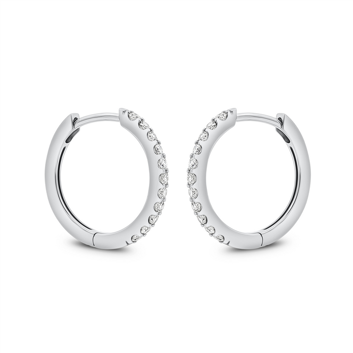 14K White Gold Natural Diamond Hoop Earrings – 16 × 1.5mm, 0.32ctw, 2.2g