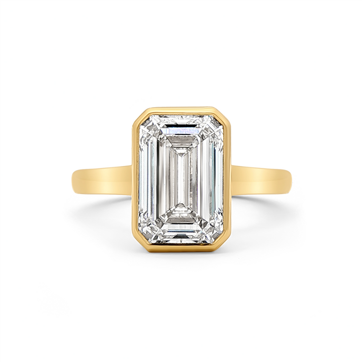 14K Yellow Gold 4.01ct Lab Grown Emerald Cut Diamond Hidden Halo Engagement Ring