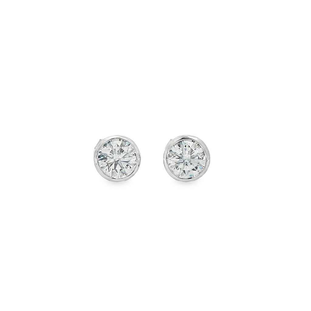14K White Gold Lab Diamond Bezel Stud Earrings – 1.50ctw.
