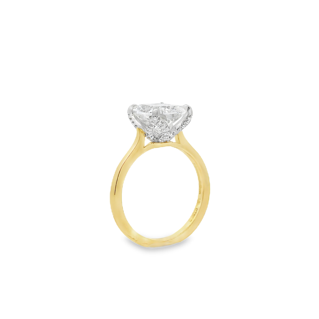 18K Yellow Gold & Platinum Diamond Leaf Prong Engagement Ring