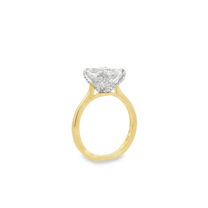 18K Yellow Gold & Platinum Diamond Leaf Prong Engagement Ring