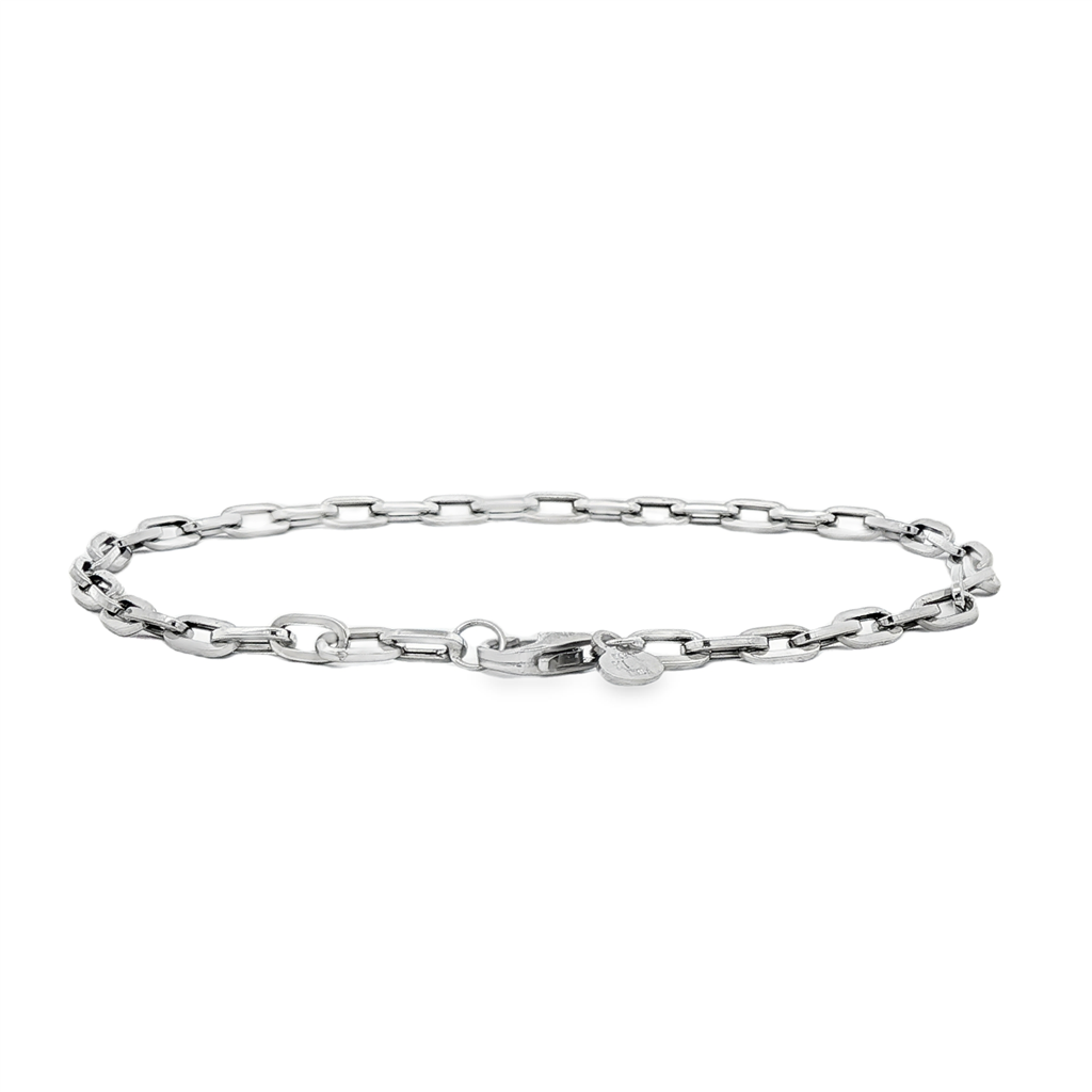 14K White Gold Hollow Paperclip Bracelet 3x6mm, 7.5" – 2g