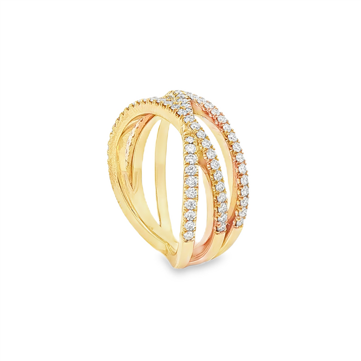 14K Yellow Gold Multi Criss Cross Diamond Band - 0.63ctw.
