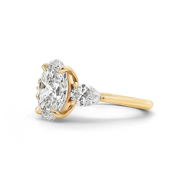 14K Yellow Gold Pear Shape Three-Stone Lab Grown Diamond Semi-Mount Engagement Ring