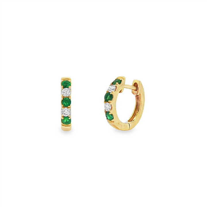 14K Yellow Gold Emerald & Diamond Huggie Earrings – 0.35ctw.