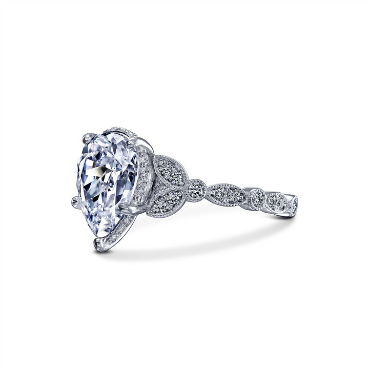 18K White Gold Leaf Semi-Mount Engagement Ring – 0.74ctw.