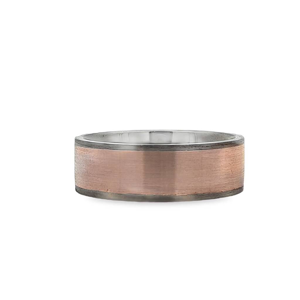 14K Rose & Grey Gold Flat Brushed Band – 6.5mm