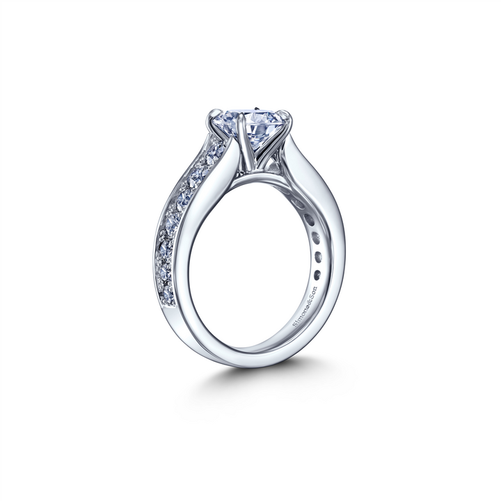 18K White Gold Diamond Channel Semi-Mount Engagement Ring 0.94ctw.