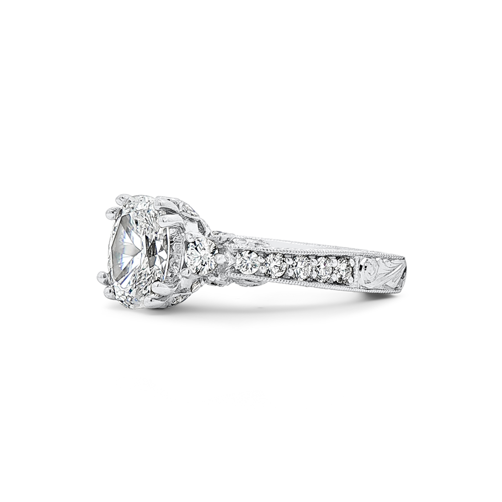 Platinum “Eden” Hand-Engraved Natural Diamond Semi-Mount Engagement Ring
