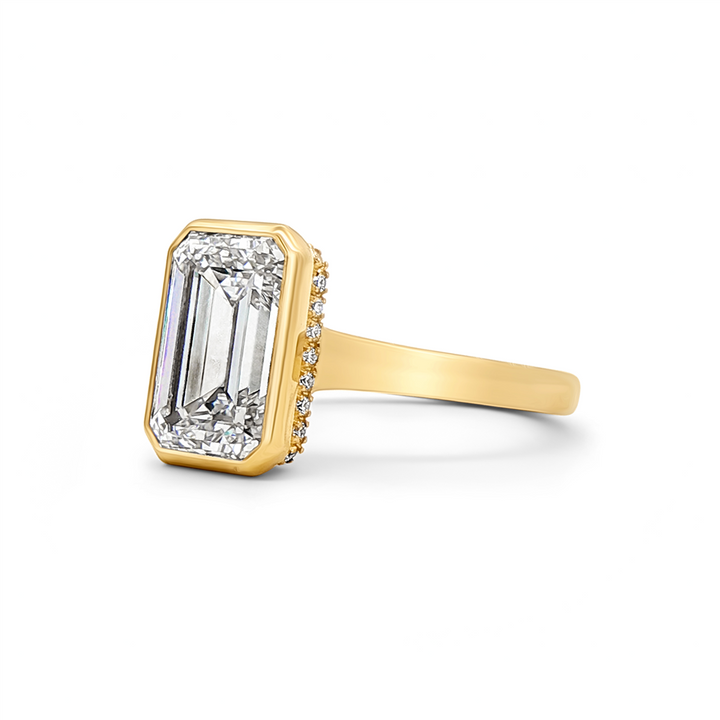 14K Yellow Gold 4.01ct Lab Grown Emerald Cut Diamond Hidden Halo Engagement Ring
