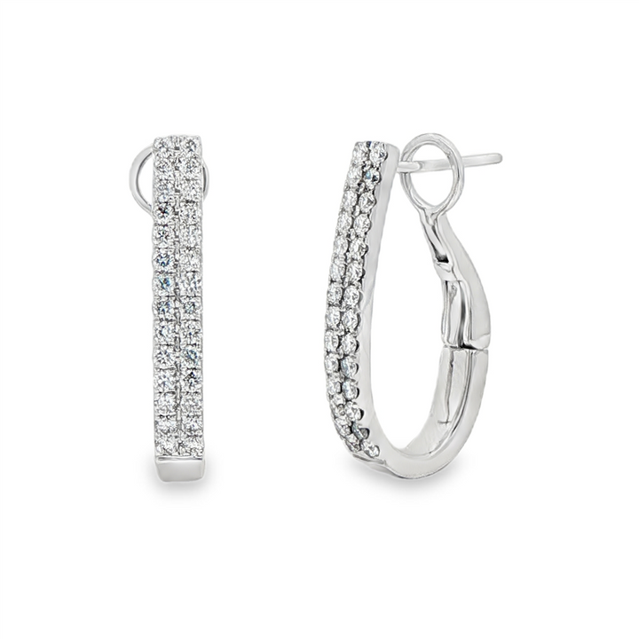 18K White Gold 22x3.2mm Two-Row Natural Diamond Oval Hoop Earrings – 0.67ctw