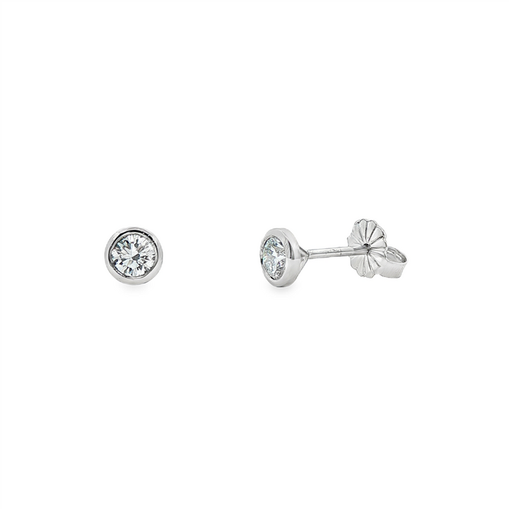 14K White Gold Lab Diamond Bezel Stud Earrings – 0.77ctw, VVS2–VS1, D–E, 1g