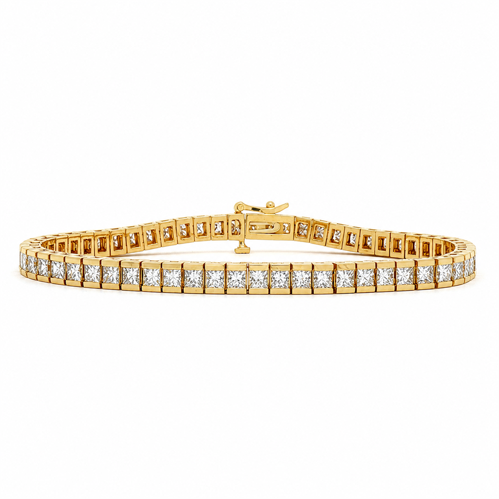 14K Yellow Gold Natural Princess-Cut Diamond Estate Tennis Bracelet – 7.80ctw