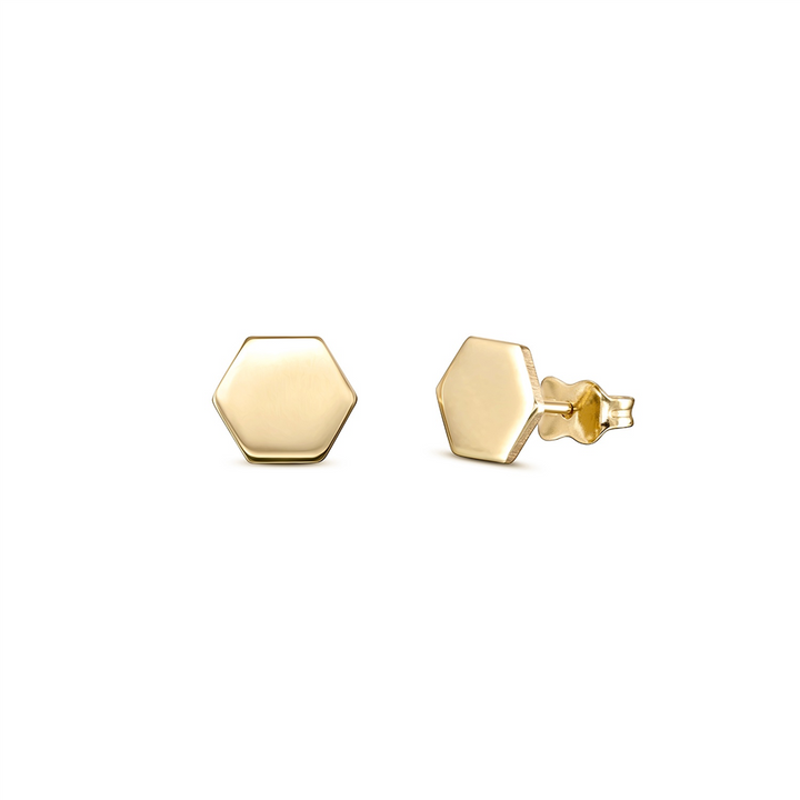 14K Yellow Gold Hexagon Stud Earrings