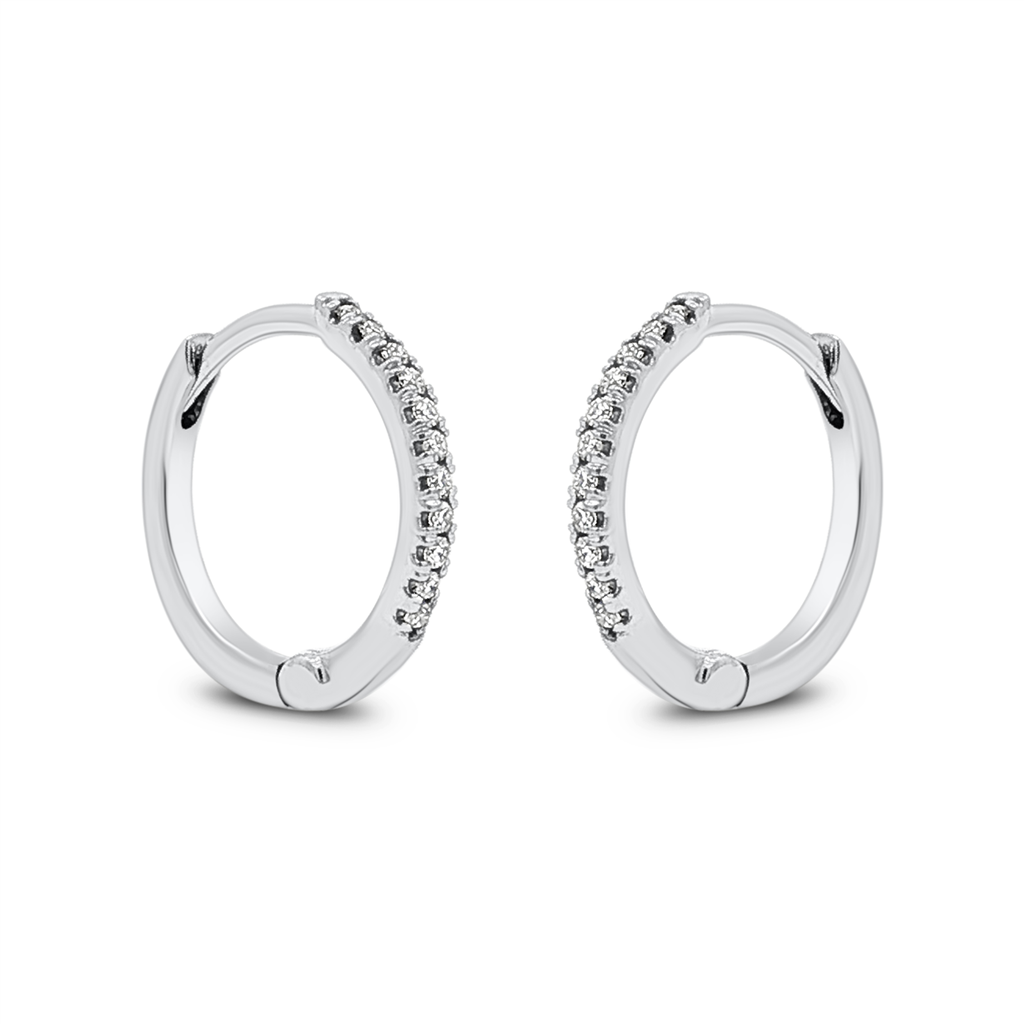 14K White Gold Natural Diamond Hoop Earrings – 11.6 × 1.6mm, 0.08ctw, 1.2g