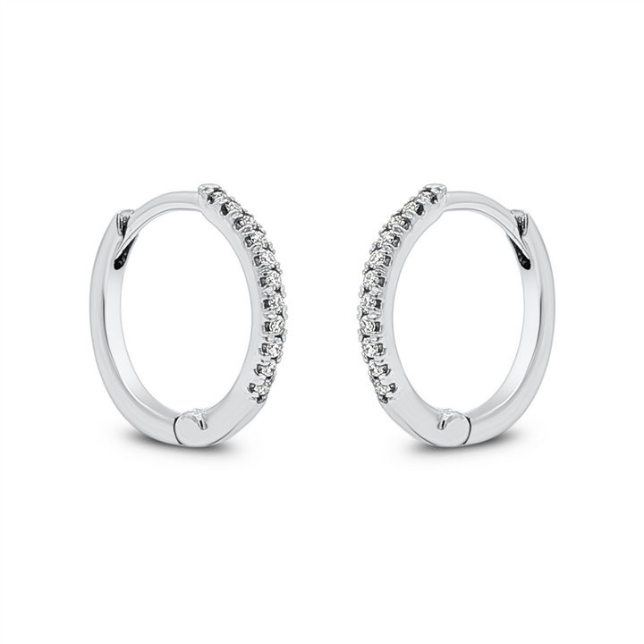 14K White Gold Natural Diamond Hoop Earrings – 11.6 × 1.6mm, 0.08ctw, 1.2g