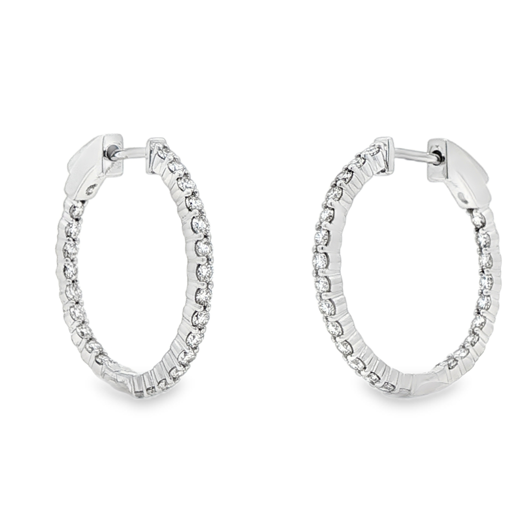 14K White Gold 23x1.9mm Diamond Round Hoop Earrings – 0.96ctw.