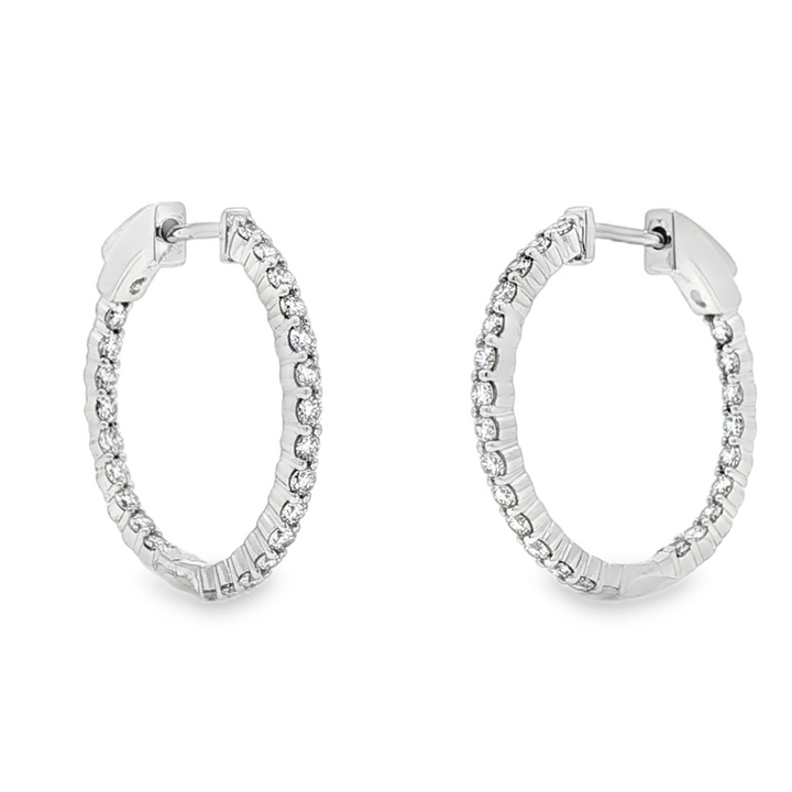 14K White Gold 23x1.9mm Diamond Round Hoop Earrings – 0.96ctw.