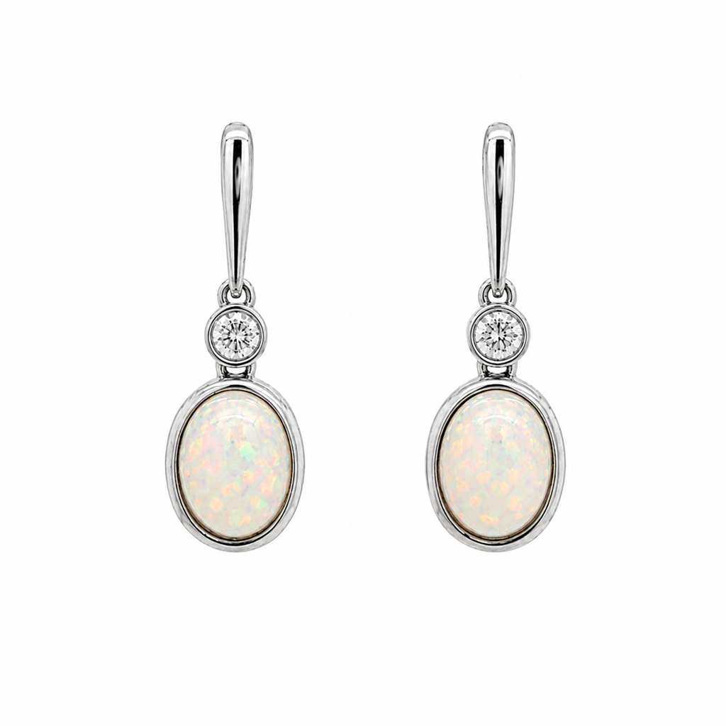 14K White Gold Natural Diamond & Ethiopian Opal Dangle Earrings