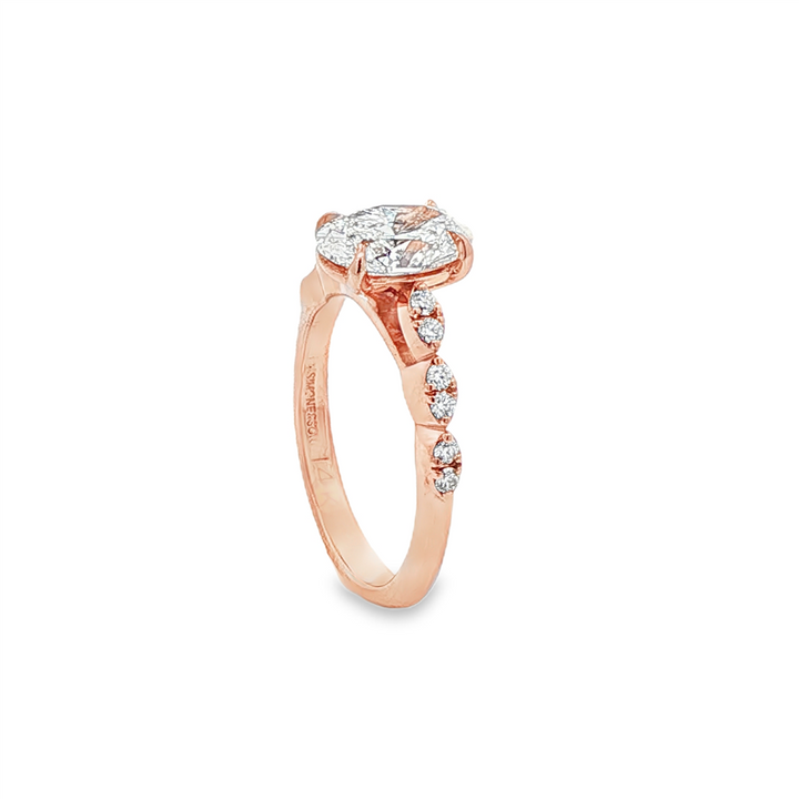 14K Rose Gold Oval Diamond Engagement Ring – 1.30ct F-SI1 GIA Center – 1.44 ctw.