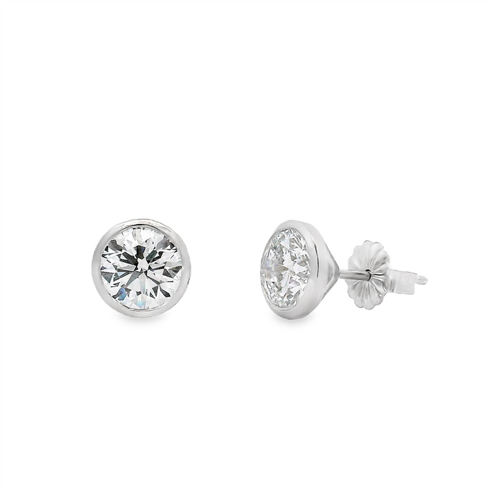 14K White Gold Bezel Set Lab Grown Diamond Stud Earrings – 2.08ctw.