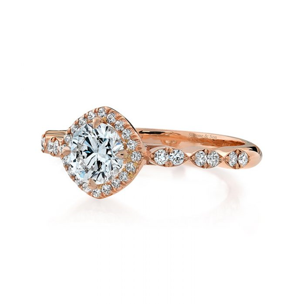 14K Rose Gold Diamond Halo Semi-Mount Engagement Ring 0.24ctw.