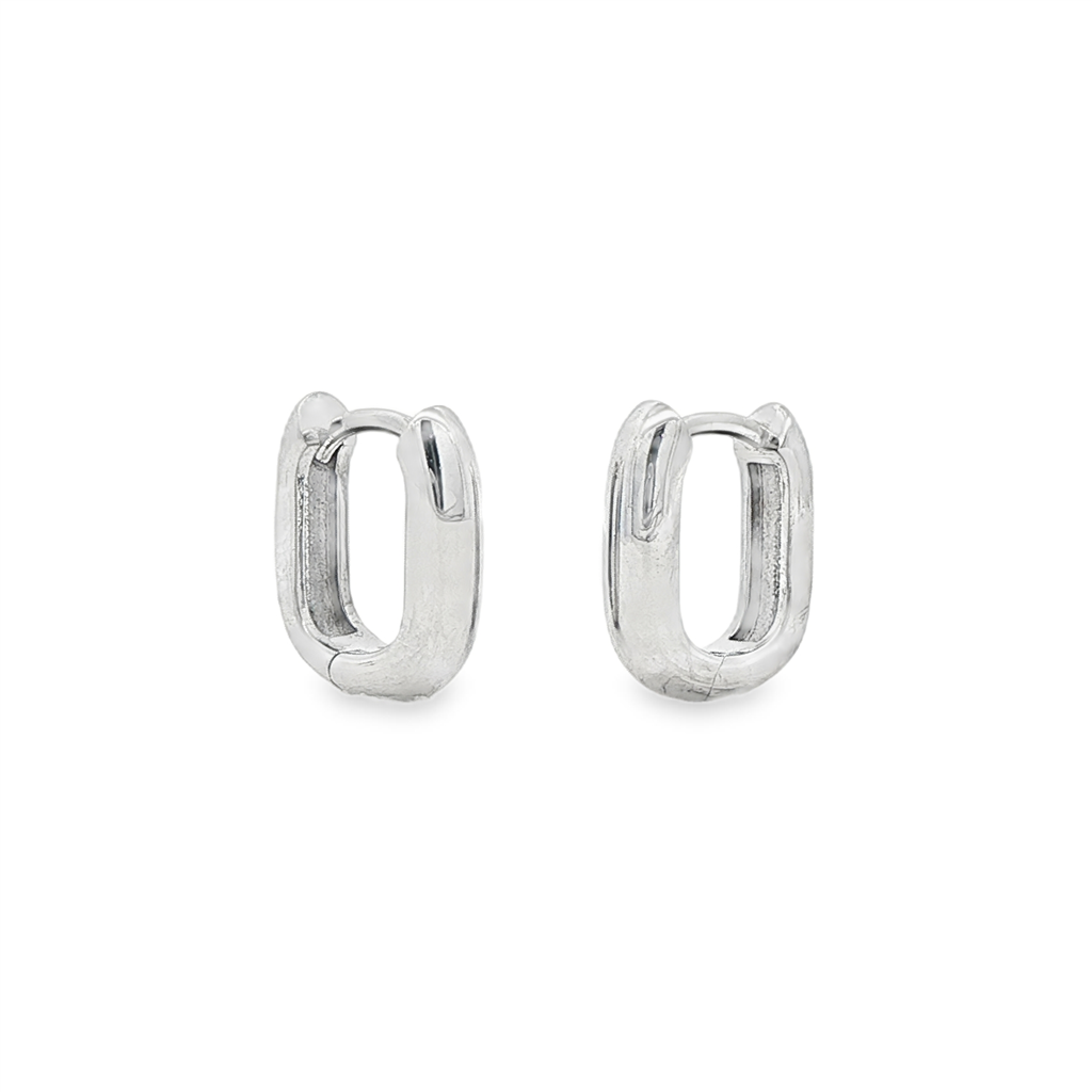 14K White Gold Square Bubble Huggie Earrings 3.3x11mm – 2.70g
