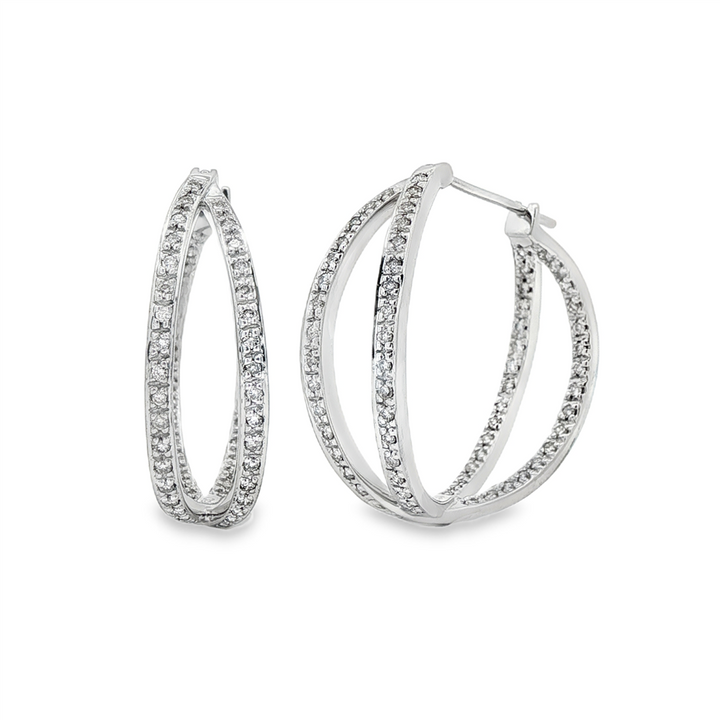 18K White Gold Estate Natural Diamond Hoop Earrings – 0.80ctw, 28.5x9mm, 12.6g