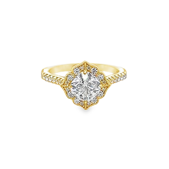 18K Yellow Gold Diamond Paisley Halo Semi-Mount Engagement Ring – 0.42ctw.