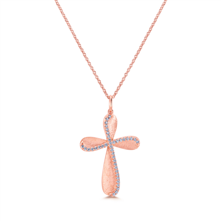 14K Rose Gold Diamond Cross 0.16ctw.