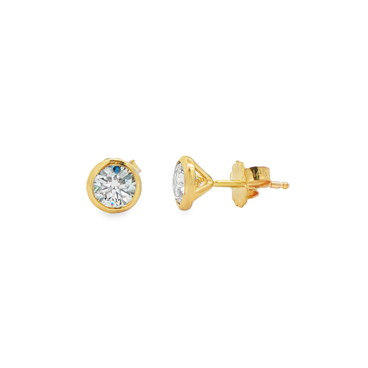 14K Yellow Gold Lab Diamond Bezel Stud Earrings – 1.03ctw, VVS2-D, IGI Certified