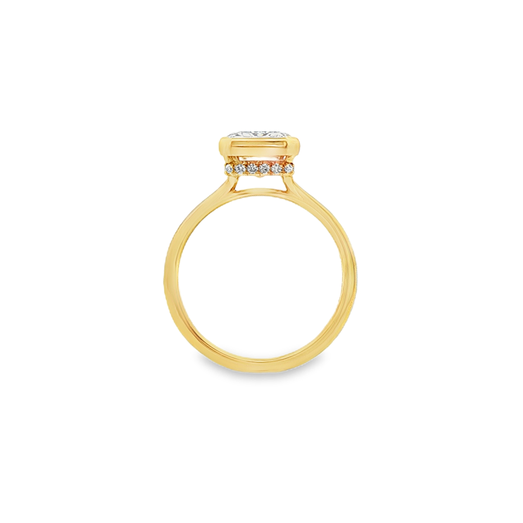 14K Yellow Gold Hidden Halo Engagement Ring with GIA-Certified Lab-Grown Emerald Cut Center Diamond – 4.14ctw.