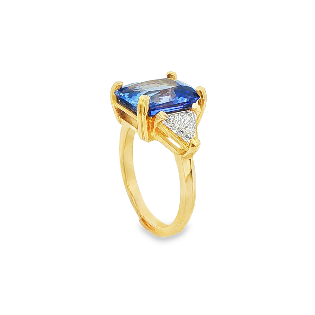 14K Yellow Gold Octagonal Sapphire & Diamond Ring – 5.21ct Sapphire, 0.40ctw Diamonds