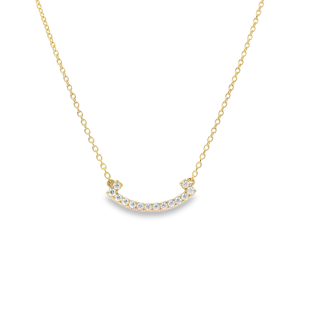 14K Yellow Gold Mini Smile Natural Diamond Necklace – 0.07ctw, Hearts & Arrows