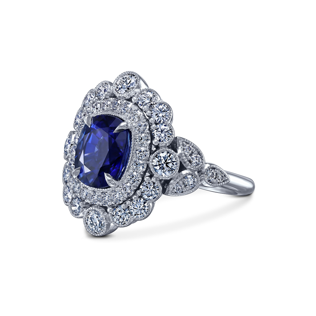 18K White Gold Blue Sapphire & Natural Diamond Ballerina Ring