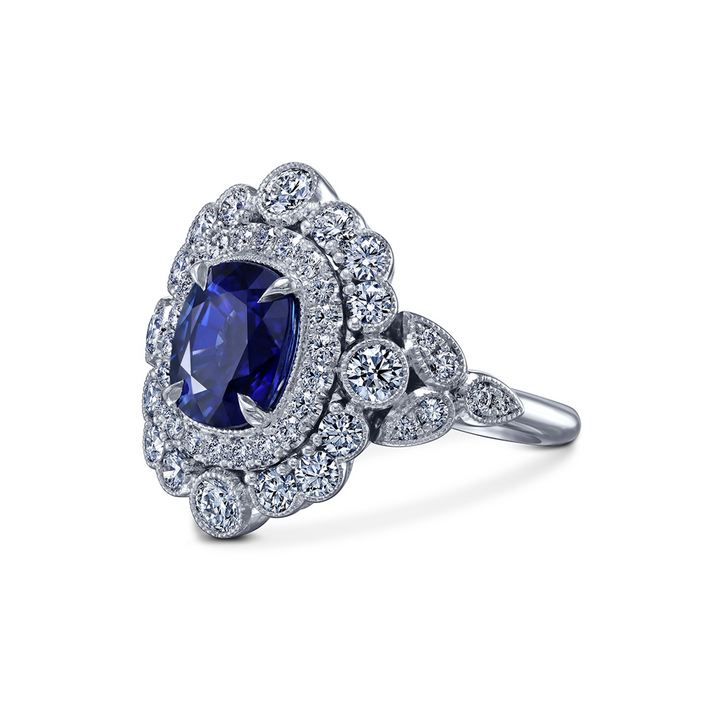 18K White Gold Blue Sapphire & Natural Diamond Ballerina Ring