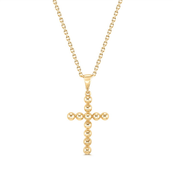 14K Yellow Gold Beaded Cross Pendant