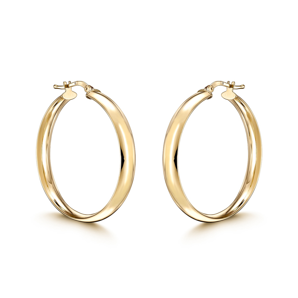 14K Yellow Gold Flat Hoops (30x5mm)