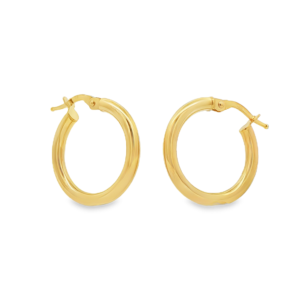 14K Yellow Gold Hollow Hoop Earrings – 2.5 × 15mm, 1.4g