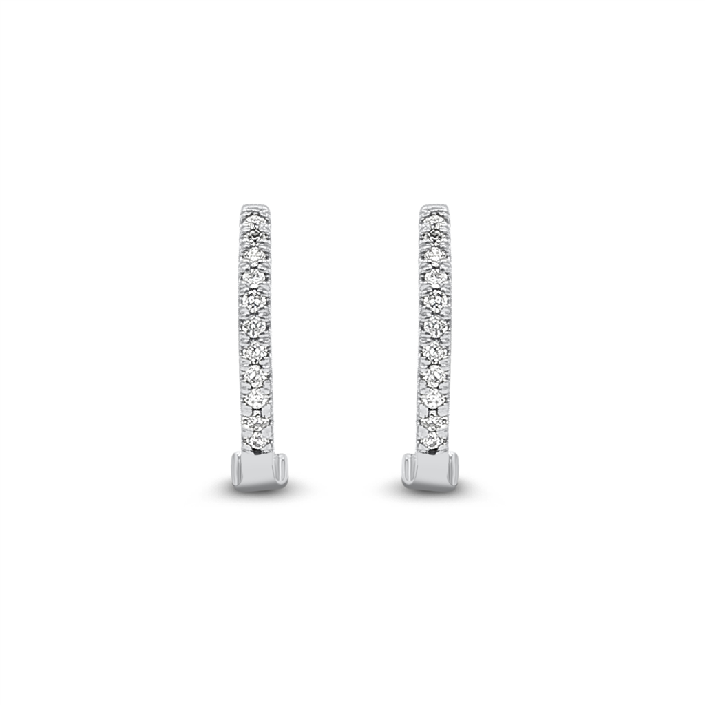 14K White Gold Natural Diamond Hoop Earrings – 11.6 × 1.6mm, 0.08ctw, 1.2g