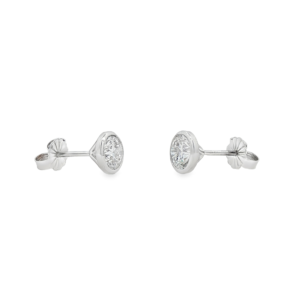 14K White Gold Bezel Set Round Lab Grown Diamond Earrings – 1.04ctw.