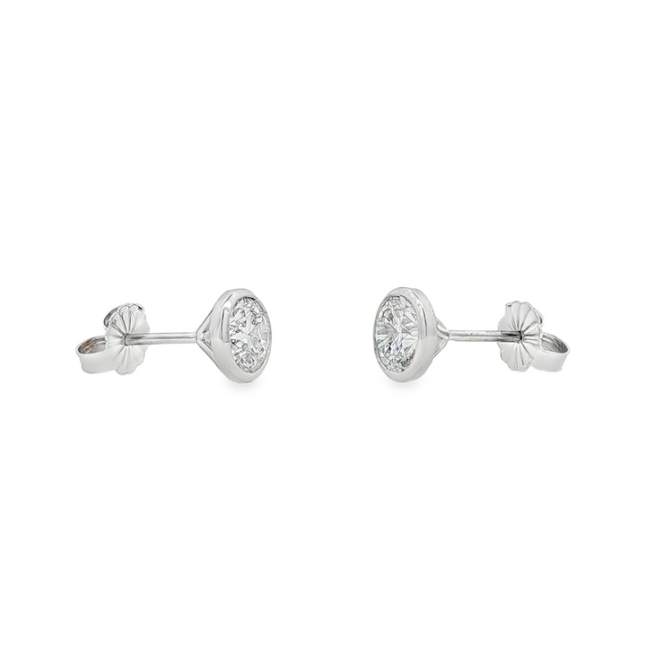 14K White Gold Bezel Set Lab Grown Diamond Stud Earrings – 2.08ctw.