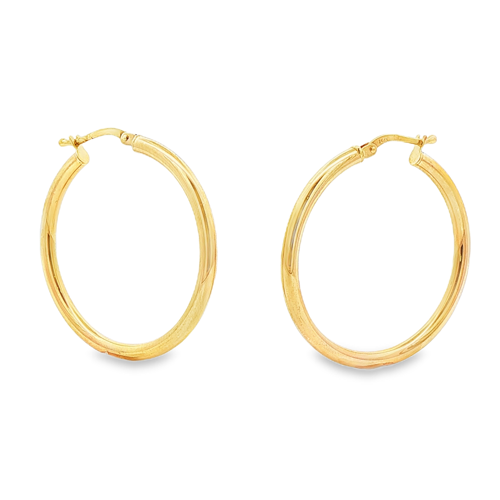 14K Yellow Gold Hollow Hoop Earrings – 2.5 × 25mm, 2.5g