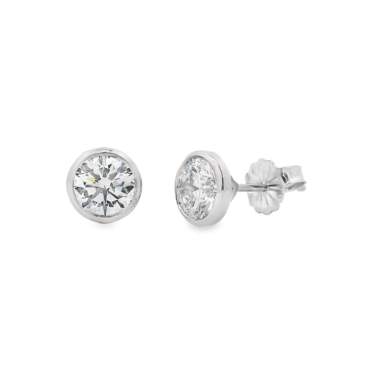 14K White Gold Bezel Set Lab Grown Diamond Stud Earrings – 1.56ctw.