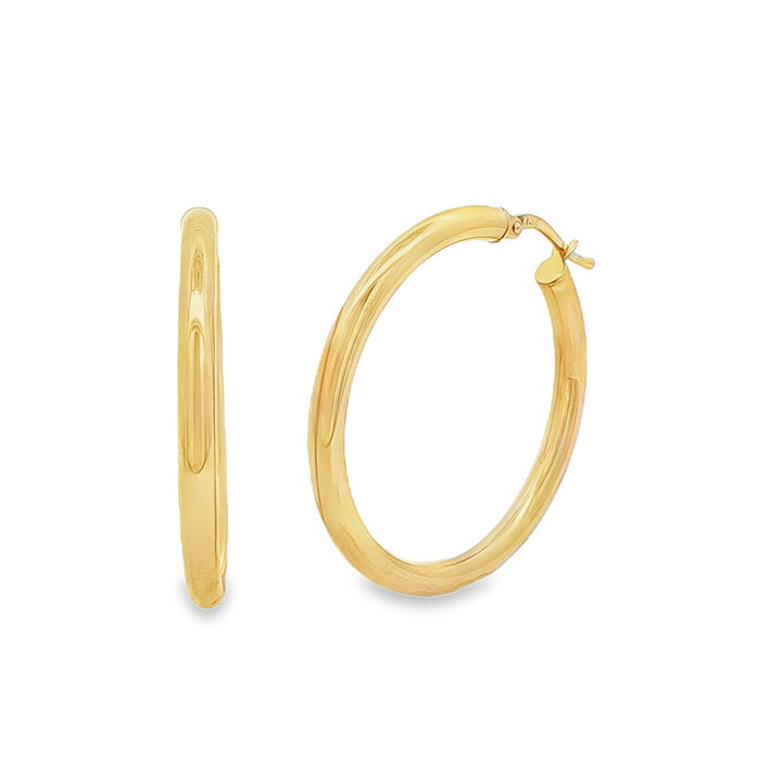14K Yellow Gold Hollow Hoop Earrings – 3 × 25mm, 2.5g