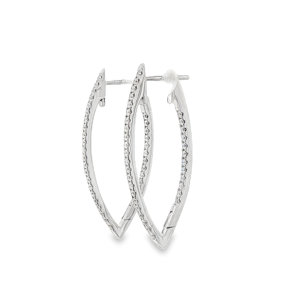14K White Gold 38x1.9mm Diamond Marquise-Shaped Hoop Earrings – 1.08ctw.