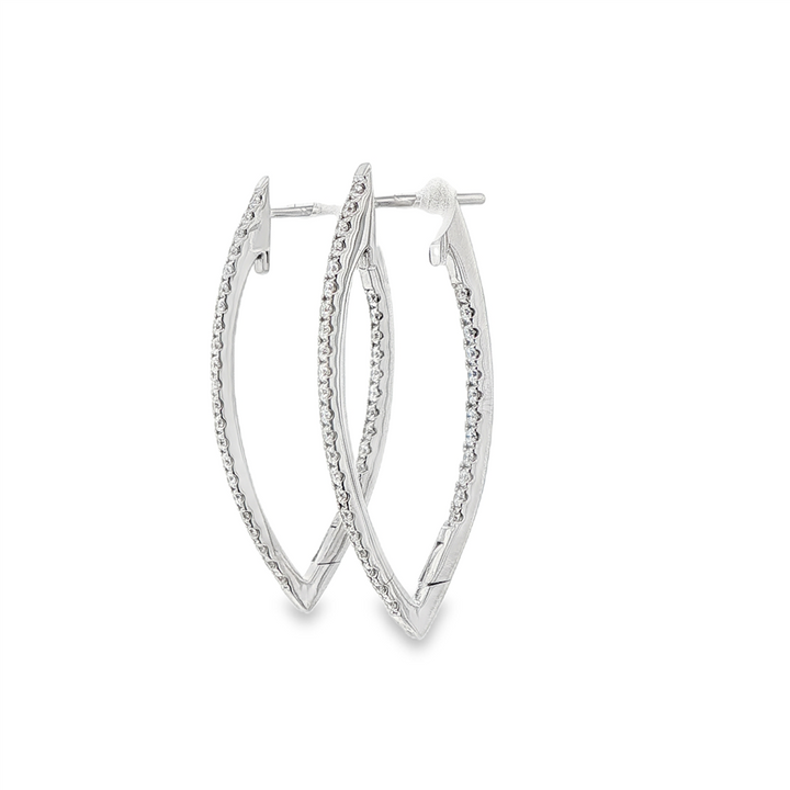 14K White Gold 38x1.9mm Diamond Marquise-Shaped Hoop Earrings – 1.08ctw.
