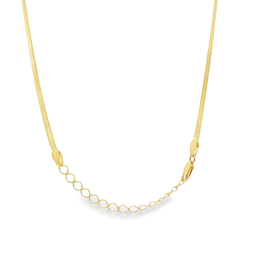 14K Yellow Gold Herringbone Necklace – 3mm, 18–20", 4.4g