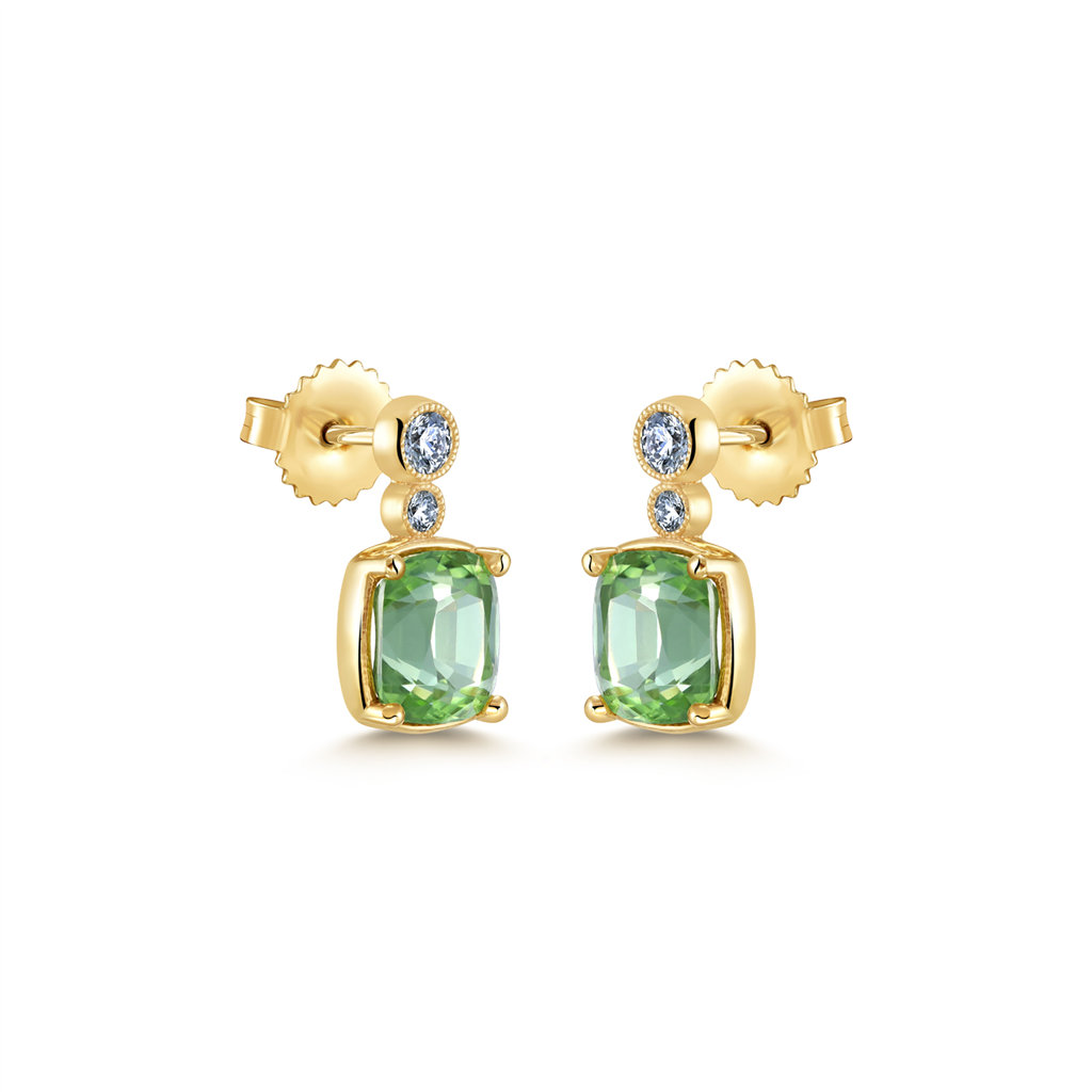 14K Yellow Gold Peridot & Diamond Earrings